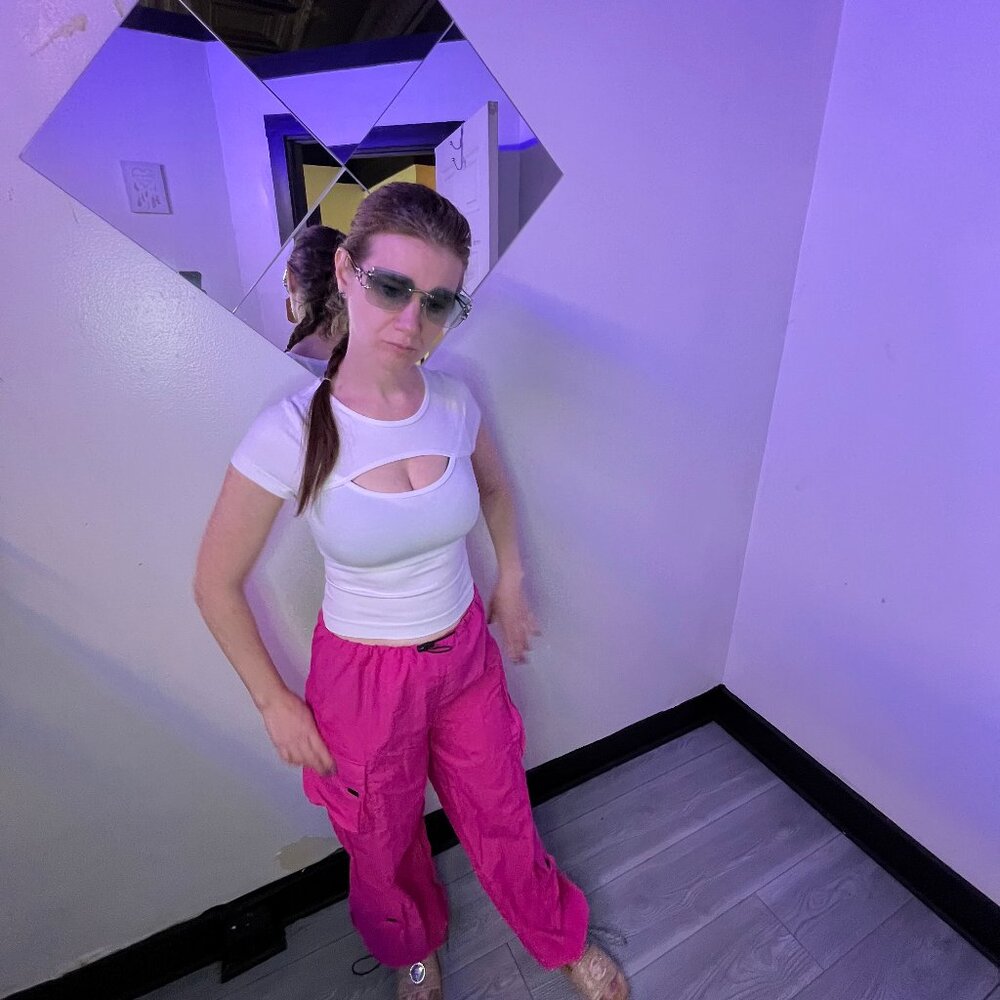 hot pink windbreaker pants cargo style
